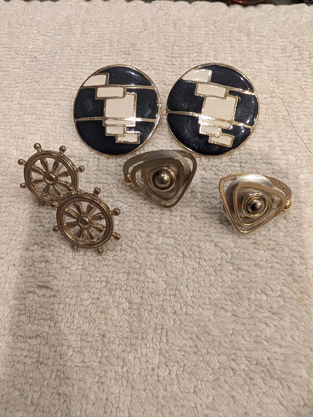80s Mondrian Enamel Earrings, Nautical Ship Wheel Earrings,Ationic Orbit Studs